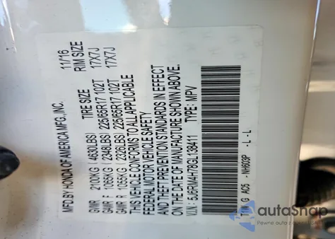 2016 Honda Cr-V Exl z USA, uszkodzony, nr VIN 5J6RM4H78GL138411